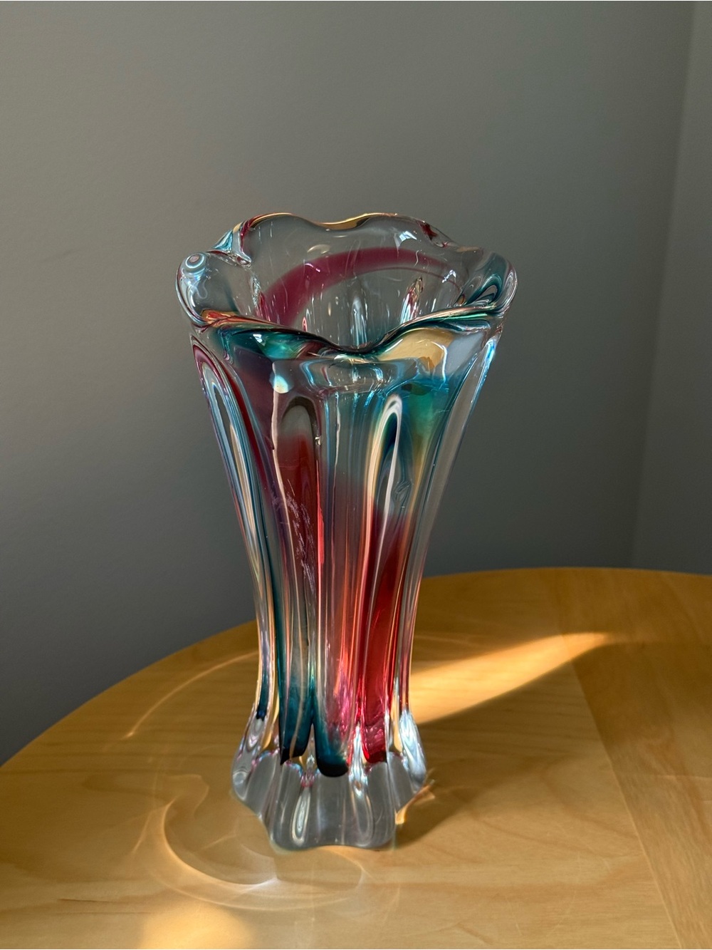 Vintage c1960s Sanyu Japanese Fantasy Swirl Somerso Style Art Glass Vase